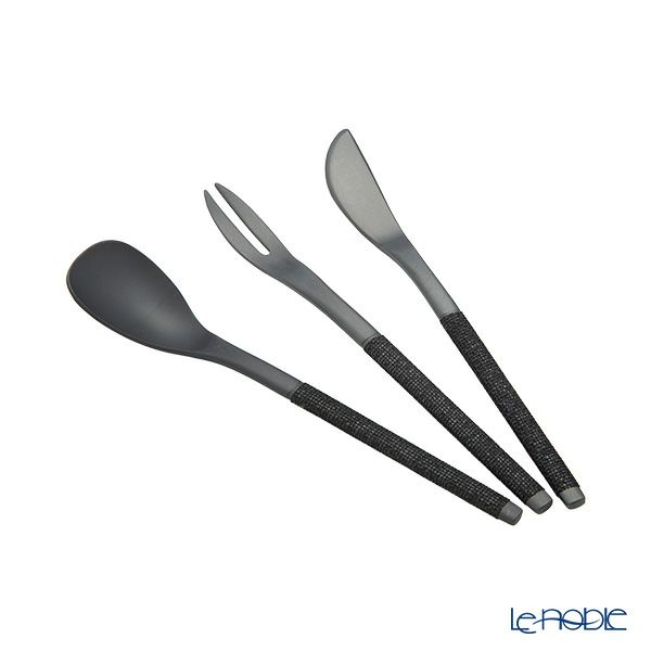 サクライ J-Tone 布着せカトラリー 紗綾 漆黒／漆黒 鶴田一郎デザイン 和菓子ナイフ、スプーン、フォーク 3本セット