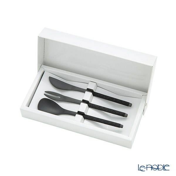 サクライ J-Tone 布着せカトラリー 紗綾 漆黒／漆黒 鶴田一郎デザイン 和菓子ナイフ、スプーン、フォーク 3本セット