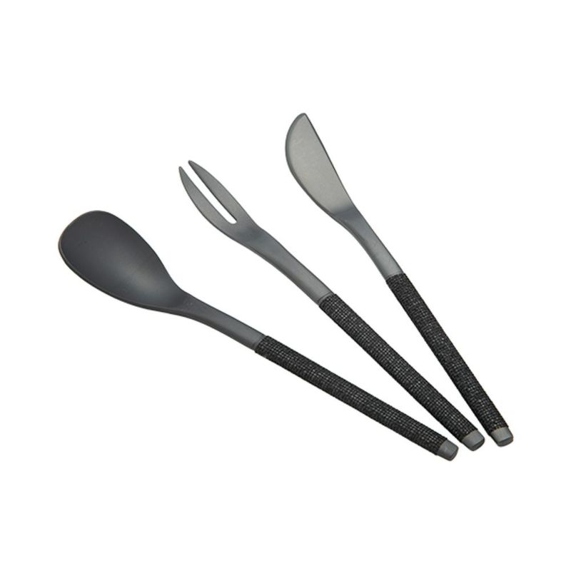 サクライ J-Tone 布着せカトラリー 紗綾 漆黒／漆黒 鶴田一郎デザイン 和菓子ナイフ、スプーン、フォーク 3本セット