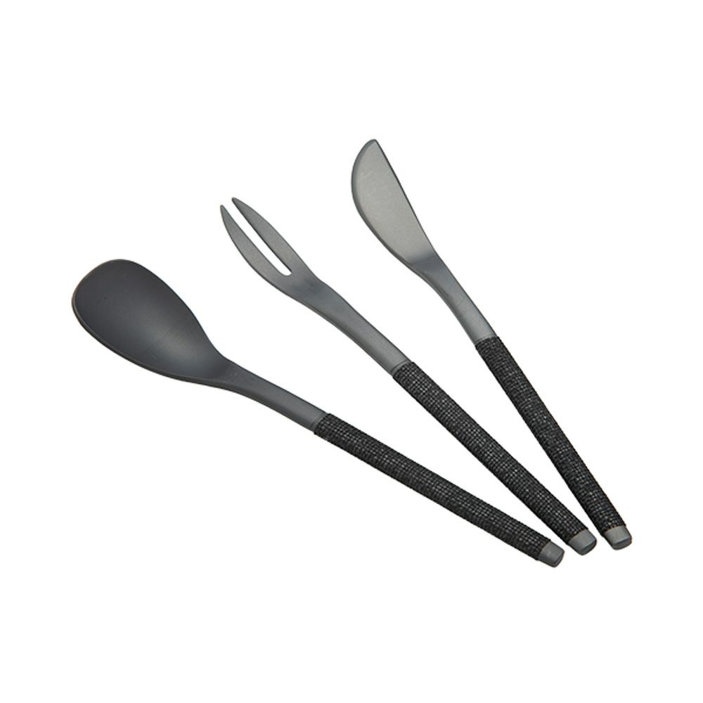 サクライ J-Tone 布着せカトラリー 紗綾 漆黒／漆黒 鶴田一郎デザイン 和菓子ナイフ、スプーン、フォーク 3本セット