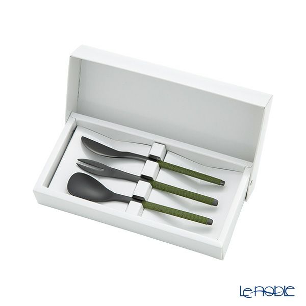 サクライ J-Tone 布着せカトラリー 紗綾 漆黒／抹茶 鶴田一郎デザイン 和菓子ナイフ、スプーン、フォーク 3本セット