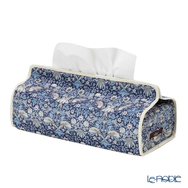 リバティプリント（LIBERTY PRINT）を使用したティッシュカバー ストロベリーシーフ／いちご泥棒 ネイビー 22.5×11.5×H5cm用 日本製