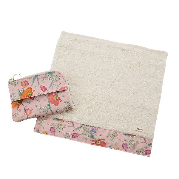 リバティプリントを使用した ソフトハンドタオル ＆ ティッシュポーチ ギフトセット A スプリング・ブルームス ピンク 23SS