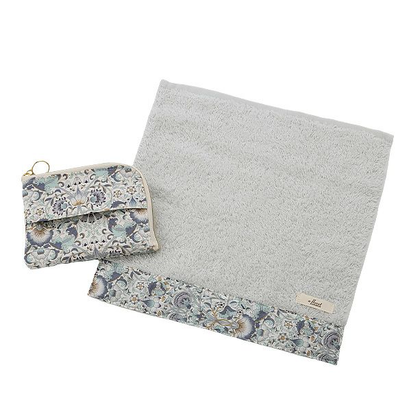 リバティプリントを使用した ソフトハンドタオル ＆ ティッシュポーチ ギフトセット C ロデン ブルー 23SS