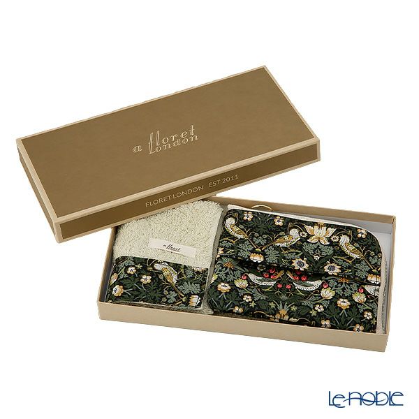 リバティプリントを使用した ソフトハンドタオル ＆ ティッシュポーチ ギフトセット D ストロベリーシーフ フォレスト 23SS