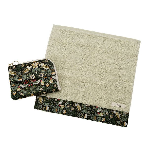 リバティプリントを使用した ソフトハンドタオル ＆ ティッシュポーチ ギフトセット D ストロベリーシーフ フォレスト 23SS