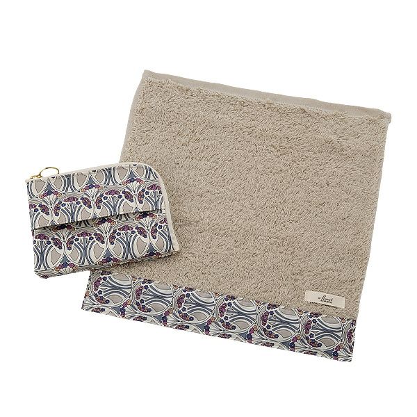 リバティプリントを使用した ソフトハンドタオル ＆ ティッシュポーチ ギフトセット E マウベリーナ グレー 23SS