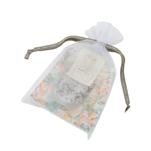 リバティプリントを使用したハンドタオル＆ハーブバスソルト50g （約2回分 不織布袋2枚入） ギフトセット C ホリーホックス BE ボタニカルフラワーの香り 23SS