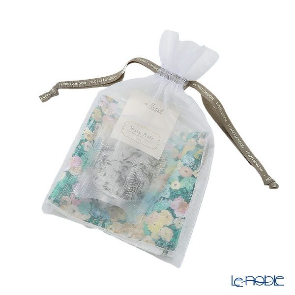 リバティプリントを使用したハンドタオル＆ハーブバスソルト50g （約2回分 不織布袋2枚入） ギフトセット D ホリーホックス GR ナチュラルラベンダーの香り 23SS