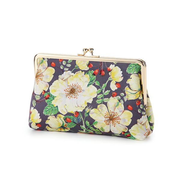 リバティプリント（LIBERTY PRINT）を使用したがま口ポーチ ドーセット・ローズ グレー 20×6×13cm 日本製