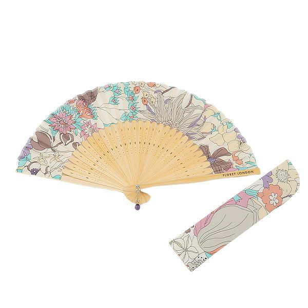 リバティプリント（LIBERTY PRINT）を使用した扇子02 シックスティ パープル チェコビーズチャーム付 共布扇子ケース付