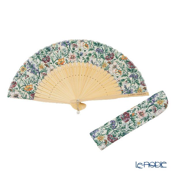 リバティプリント（LIBERTY PRINT）を使用した扇子02 レイチェルメドゥ グリーン チェコビーズチャーム付 共布扇子ケース付