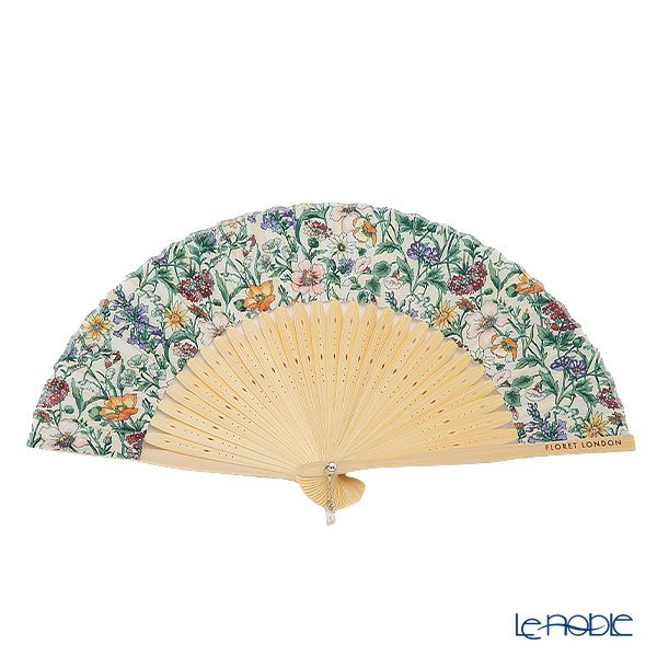 リバティプリント（LIBERTY PRINT）を使用した扇子02 レイチェルメドゥ グリーン チェコビーズチャーム付 共布扇子ケース付