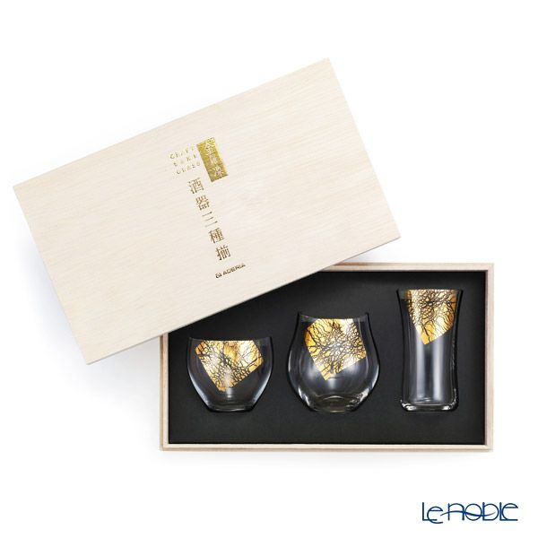 石塚硝子 クラフトサケグラス 金羅凛（きらり） 酒器3種揃え 木箱入 S-6312 2019年度グッドデザイン賞受賞商品