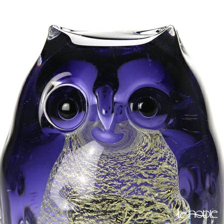 津軽びいどろ 親ふくろう F-62123 スミレ金 木製台座付 10.5cm