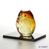 津軽びいどろ 親ふくろう F-62124 アンバー 金 木製台座付 10.5cm
