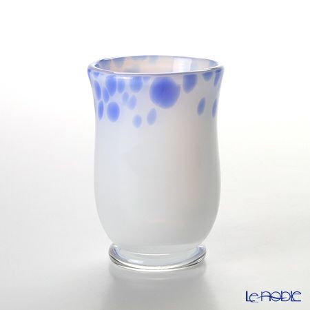 津軽びいどろ 秋村実工房 12ヶ月コレクション 盃 2月 春時雨 ホワイト／ブルー F-62197