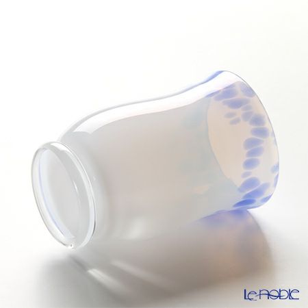 津軽びいどろ 秋村実工房 12ヶ月コレクション 盃 2月 春時雨 ホワイト／ブルー F-62197