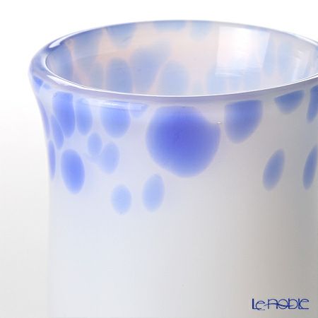 津軽びいどろ 秋村実工房 12ヶ月コレクション 盃 2月 春時雨 ホワイト／ブルー F-62197