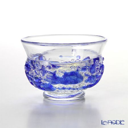 津軽びいどろ 秋村実工房 12ヶ月コレクション 盃 3月 春雷 ブルー／クリア F-62198