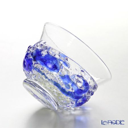 津軽びいどろ 秋村実工房 12ヶ月コレクション 盃 3月 春雷 ブルー／クリア F-62198