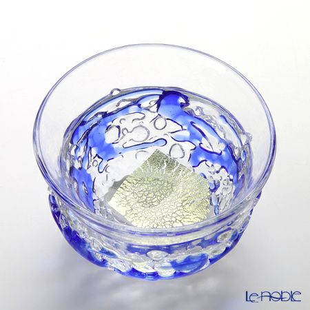 津軽びいどろ 秋村実工房 12ヶ月コレクション 盃 3月 春雷 ブルー／クリア F-62198