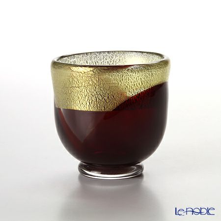 津軽びいどろ 秋村実工房 12ヶ月コレクション 盃 4月 花見 レッド／ゴールド F-62199