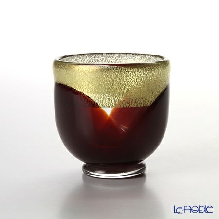 津軽びいどろ 秋村実工房 12ヶ月コレクション 盃 4月 花見 レッド／ゴールド F-62199