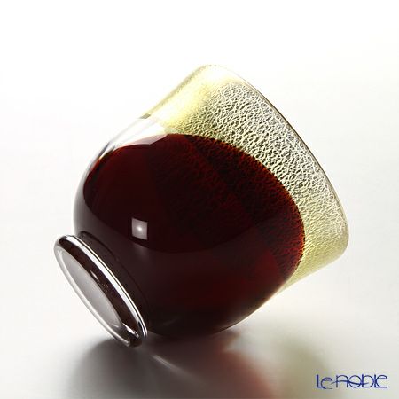 津軽びいどろ 秋村実工房 12ヶ月コレクション 盃 4月 花見 レッド／ゴールド F-62199