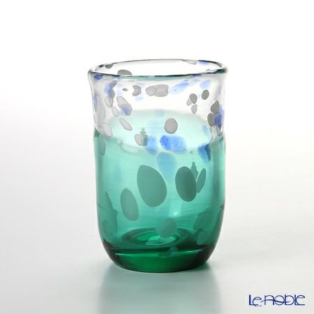 津軽びいどろ 秋村実工房 12ヶ月コレクション 盃 6月 梅雨晴 グリーン／ホワイト F-62201