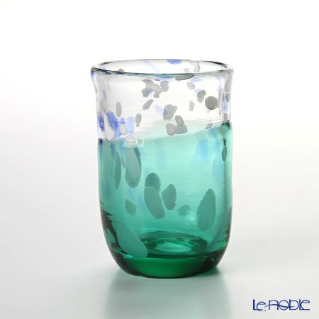 津軽びいどろ 秋村実工房 12ヶ月コレクション 盃 6月 梅雨晴 グリーン／ホワイト F-62201