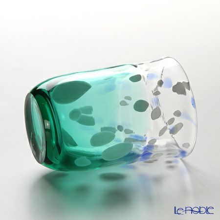 津軽びいどろ 秋村実工房 12ヶ月コレクション 盃 6月 梅雨晴 グリーン／ホワイト F-62201