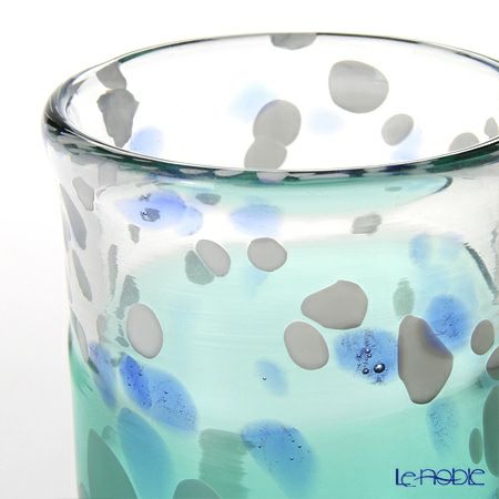 津軽びいどろ 秋村実工房 12ヶ月コレクション 盃 6月 梅雨晴 グリーン／ホワイト F-62201