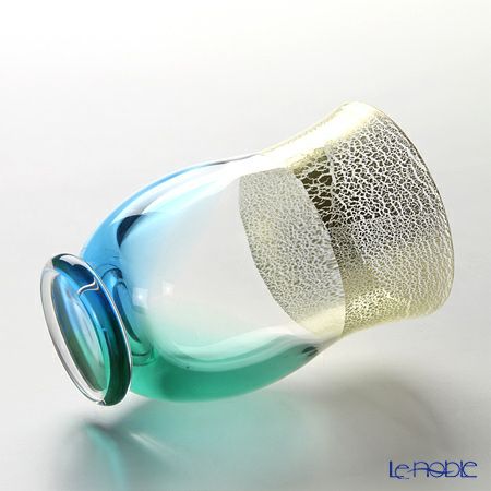 津軽びいどろ 秋村実工房 12ヶ月コレクション 盃 7月 夏の雲 ブルー／ゴールド F-62202