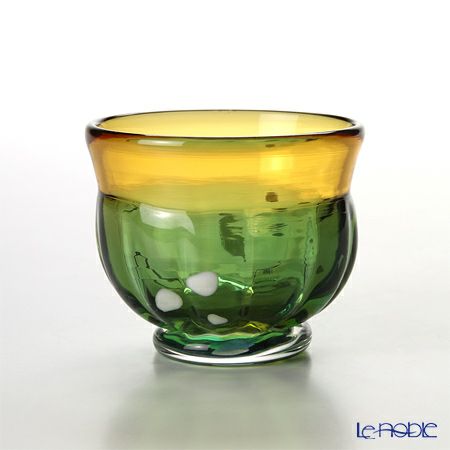 津軽びいどろ 秋村実工房 12ヶ月コレクション 盃 9月 月見 グリーン／アンバー F-62204
