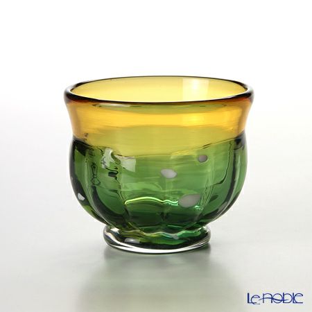 津軽びいどろ 秋村実工房 12ヶ月コレクション 盃 9月 月見 グリーン／アンバー F-62204