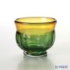 津軽びいどろ 秋村実工房 12ヶ月コレクション 盃 9月 月見 グリーン／アンバー F-62204