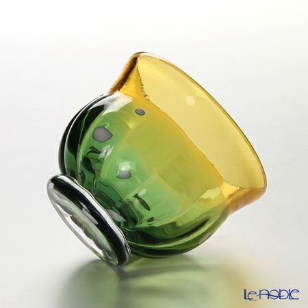 津軽びいどろ 秋村実工房 12ヶ月コレクション 盃 9月 月見 グリーン／アンバー F-62204