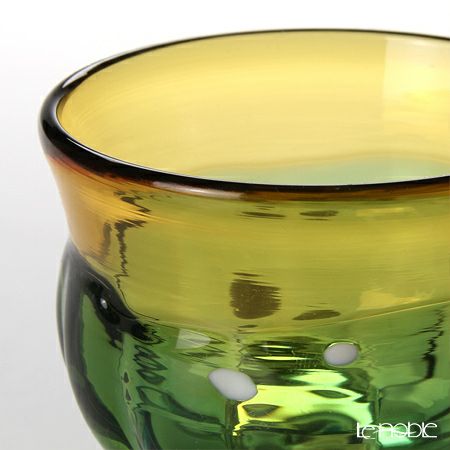 津軽びいどろ 秋村実工房 12ヶ月コレクション 盃 9月 月見 グリーン／アンバー F-62204