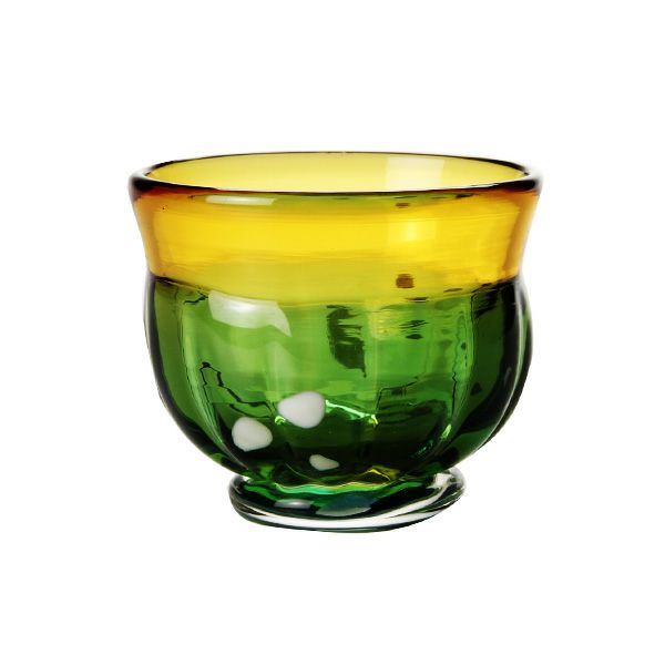 津軽びいどろ 秋村実工房 12ヶ月コレクション 盃 9月 月見 グリーン／アンバー F-62204