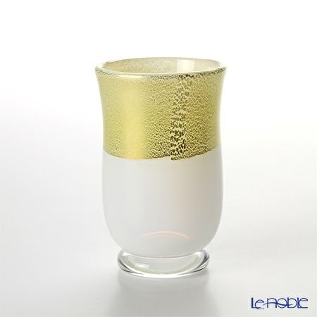 津軽びいどろ 秋村実工房 12ヶ月コレクション 盃 12月 冬銀河 ホワイト／ゴールド F-62207