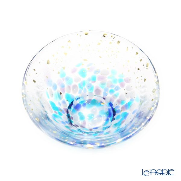 津軽びいどろ 金彩盃 爽華（さやか） 夏影（なつかげ） 木箱入 ブルー F-71849