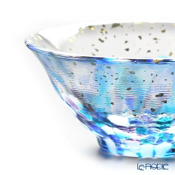 津軽びいどろ 金彩盃 爽華（さやか） 夏影（なつかげ） 木箱入 ブルー F-71849