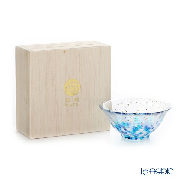津軽びいどろ 金彩盃 爽華（さやか） 夏影（なつかげ） 木箱入 ブルー F-71849
