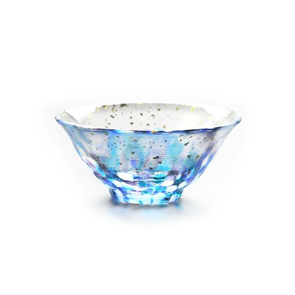 津軽びいどろ 金彩盃 爽華（さやか） 夏影（なつかげ） 木箱入 ブルー F-71849