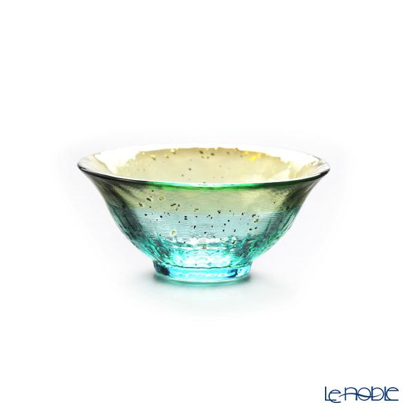 津軽びいどろ 金彩盃 爽華（さやか） 月明（つきあかり） 木箱入 グリーン F-71850