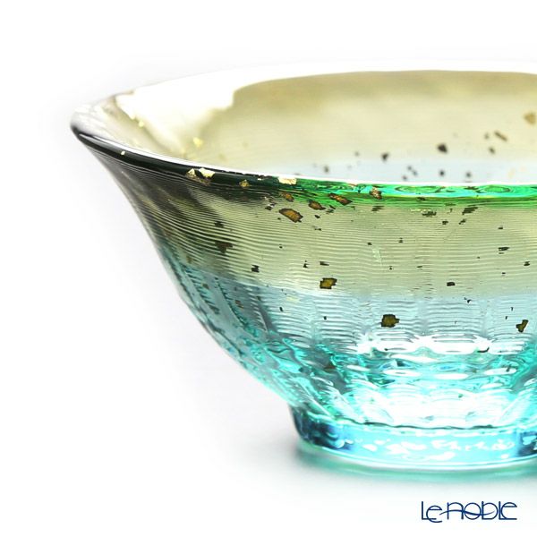 津軽びいどろ 金彩盃 爽華（さやか） 月明（つきあかり） 木箱入 グリーン F-71850