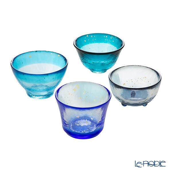津軽びいどろ あおもりの海 盃（酒器）セット FS-75508 4点揃え