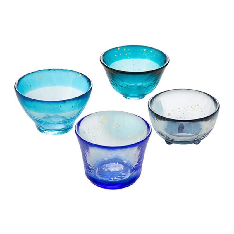 津軽びいどろ あおもりの海 盃（酒器）セット FS-75508 4点揃え