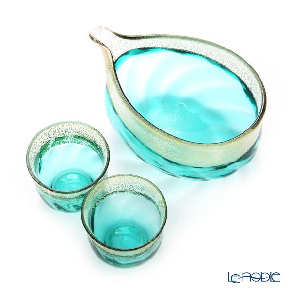 津軽びいどろ 酒器セット トルコ 酒つぎ×1＋ぐい呑み×2 FS-75549